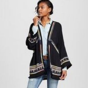 Knox Rose Black Aztec Open Front Kimono - M
